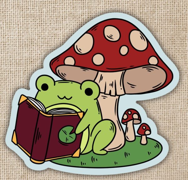 Frog Reading Under Toadstool Sticker